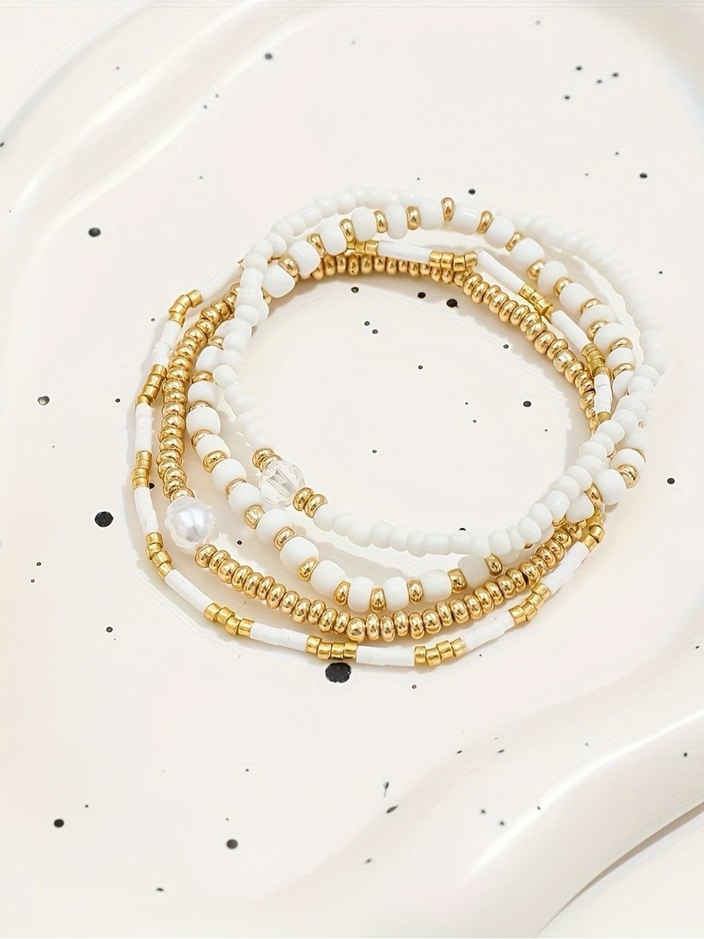 Enewton Layered White and Gold Beaded Bracelet Set